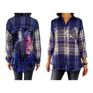 Soft Surroundings Woman's Kingsley Shirt Burn Out Velvet Plaid Flannel Size XL